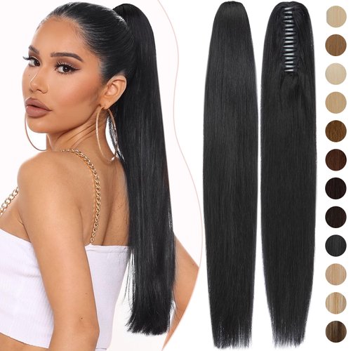 Rich Choices Claw Clip Ponytail Extension Human Hair Real Hair Ponytail Extension Balayage Jet Black 22 Inch 120g One Piece Clip In Long Ponytail Hair Extensions Straight For Women #1