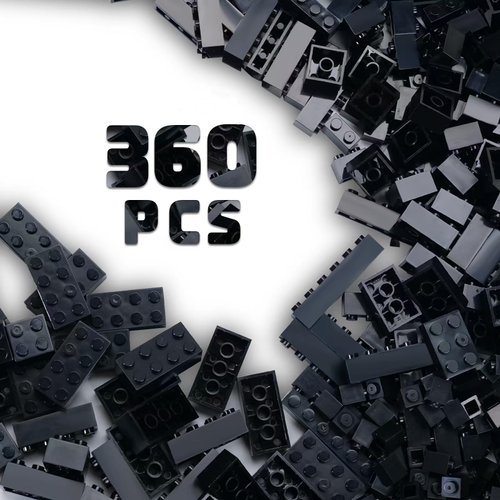 360 Piece White Classic Building Blocks Bulk, 7 Sizes Building Bricks Assortment Pack, Compatible with Lego Parts and Pieces (Black)