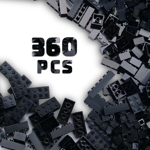 360 Piece White Classic Building Blocks Bulk, 7 Sizes Building Bricks Assortment Pack, Compatible with Lego Parts and Pieces (Black)