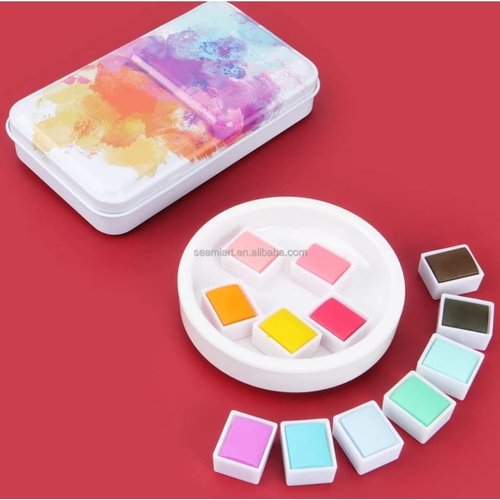 SEAMIART Watercolor Paint Set, 12 candy Colors Painting for Water Brush Pens and Drawing Pencil, Great for Kids and Adults, Art Supplies, Perfect Starter Kit for Painting