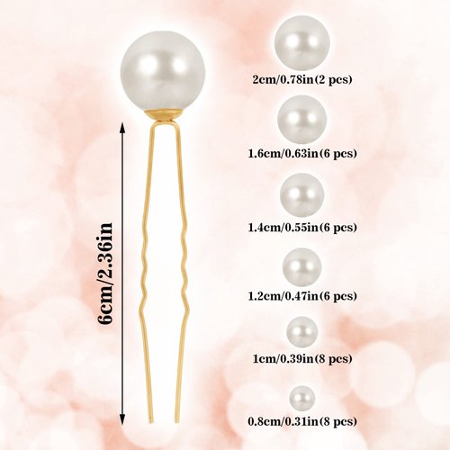 36 Pcs Wedding Pearl Hair Pins Bridal Pearl Rhinestone U Shape Barrette Wedding Hair Accessories, Pearl Bobby Hair Pins Clips for Brides Bridesmaid Women Girls
