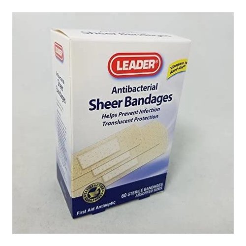 Leader Sheer Bandages, Packs ofFirst Aid Antiseptic, Translucent Protection, Helps Prevent Infection, Protection for First Aid and Wound Care, Compare to Band-Aid, Assorted Sizes, 240 ct.