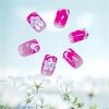 24Pcs Pink Flower Press on Nails Short Square White French Tips Fake Nail with White Flower Designs Acrylic False Nails Full Cover Glossy Glue on Nails for Women Girls DIY Manicure Decoration