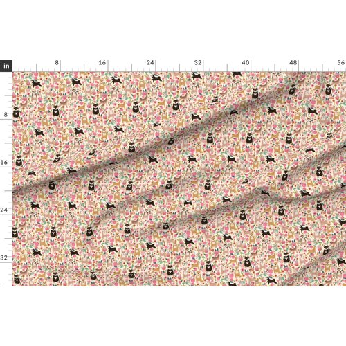 Spoonflower Fabric - Shiba Red Black Tan Dogs Dog Cute Flowers Florals Pets Canine Pet Printed on Denim Fabric Fat Quarter - Bottomweight Apparel Home Decor Upholstery