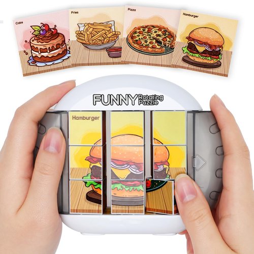 Fullware Rotating Puzzle for Kids 3 4 5 6 7 8 Year Old, 4 Puzzles in 1, Toddlers Travel, Car, Airplane, Road Trip Activities, Fine Motor Skills, Fidget, Gift for Boys & Girls Ages 3+ (Snacks)