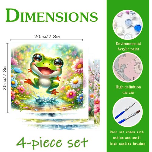 4 Pack Paint by Numbers, Cute Animals Paint by Numbers Kits On Canvas with Exquisite, Easy Acrylic Watercolor Paint by Numbers Arts and Crafts for Wall Decor 8x8in