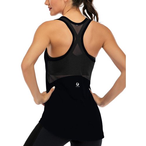 ICTIVE Women's Sleeveless Workout Tank Top - Mesh Racerback, Yoga, Activewear, Gym, Running, Black S