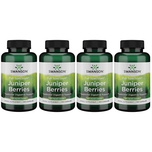Swanson Juniper Berries Digestive Immune System Health Fiber Herbal Supplement 520 mg 100 Capsules (4 Pack)