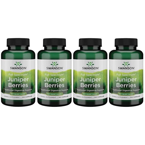 Swanson Juniper Berries Digestive Immune System Health Fiber Herbal Supplement 520 mg 100 Capsules (4 Pack)