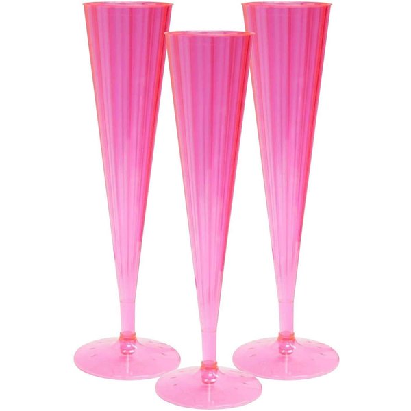 Party Essentials 20 Count Hard Plastic Twopiece 5 oz Champagne Flutes, Neon Pink