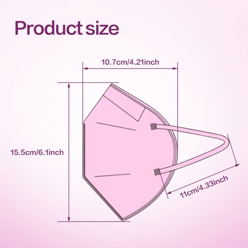 Miuphro Multiple Colour KN95 Face Mask 50 Pcs, 5 Layers Safety KN95 Masks, Disposable Masks Respirator for Outdoor(Pink,Blue,Red,Purlpe,Grey)
