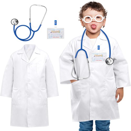 ERDOGLY Doctor Costume for Kids, Toddler Doctor Lab Coat, Kids Doctor Costume Scientist Dress Up with Stethoscope for Boys Girls Pretend Play Gift Age 9-12 Years