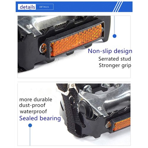 YBEKI Bike Pedals with Toe Clip and Straps, for Exercise Bike, Spin Bike and Outdoor Bicycles, 9/16-Inch Spindle Resin/Alloy Bicycle Pedals, Half Year Warranty