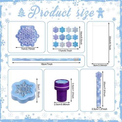 Cholemy 168 Pcs Winter Snowflake Party Favors Goodie Bags Stuffers Classroom Prizes Gifts Mini Notebook Pencil Stamp Sticker Stationery Set Christmas Winter Themed Birthday Party Favors