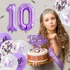 Purple 10th Birthday Decorations for Girls, Includes Happy Birthday Banner, Balloons, Silver Crown, Lavender Glitter Double Digits 10 Cake Topper and It’s my 10th Birthday Sash, 10th Birthday Gifts