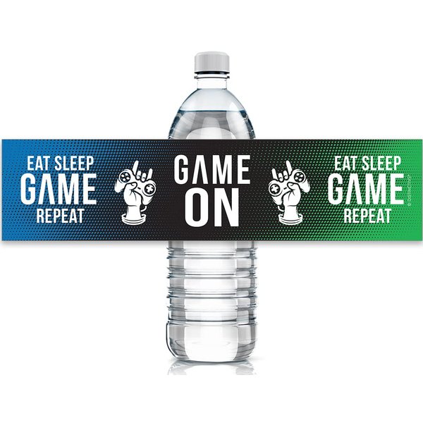 DISTINCTIVS Video Game Birthday Water Bottle Labels - 24 Stickers