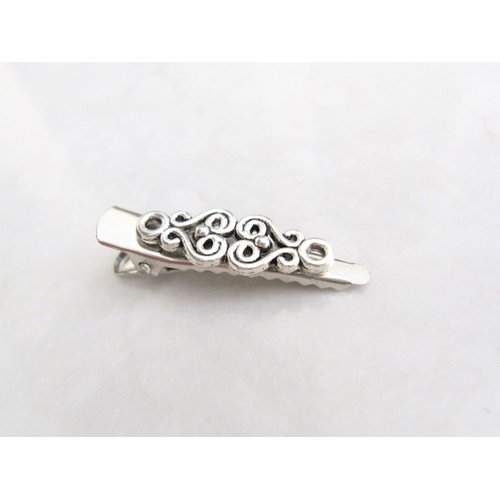 Extra tiny small silver metal slim celtic alligator hair clip for fine thin hair (Clip quantity: 2 clips)
