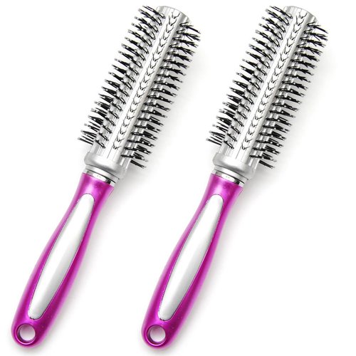Luxxii (2 Pack) 12 Row Round Curling Hair Brush for Detangling, Hair Drying, Styling, Curling Comb