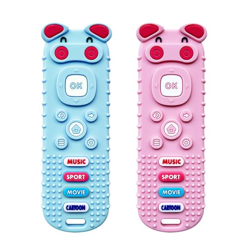 YAPROMO Babay Teething Toys, Silicone Baby Teether, Cartoon Reomte Teether Toys for Babies, Silicone Chew Toy for Babies 3-18 Months, Remote Control Shape Teething Toys BPA Free