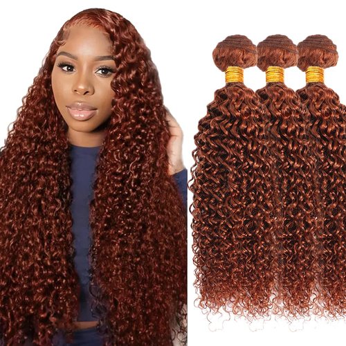 Reddish Brown Bundles Color #33 Bundles Human Hair Weave 32 32 32 Inch Copper Bundle Human Hair Color #33 Curly Human Hair 3 Bundles 8A Brazilian Virgin Remy Human Hair Extensions