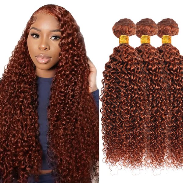 Reddish Brown Bundles Color #33 Bundles Human Hair Weave 32 32 32 Inch Copper Bundle Human Hair Color #33 Curly Human Hair 3 Bundles 8A Brazilian Virgin Remy Human Hair Extensions