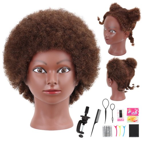 Afro Mannequin Head with 100% Human Hair Manikin Head 10'',African Mannequin Head Human Hair for Hairdressers Practice Braiding Hair, Hair Practicing and Cutting Manikin Head with Clamp