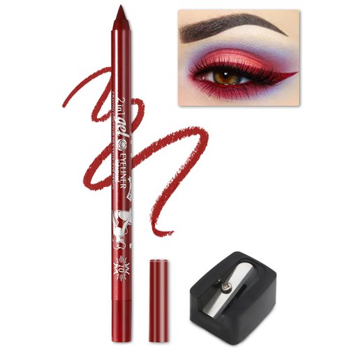 Erinde Waterproof Gel Eyeliner Pencil, Long-Lasting Sharpenable Eye Liner Pen, Waterline Gel Eyeliner Pencil, Ultra-Smooth Creamy Application, Smudge-Proof, Matte Finish, Red