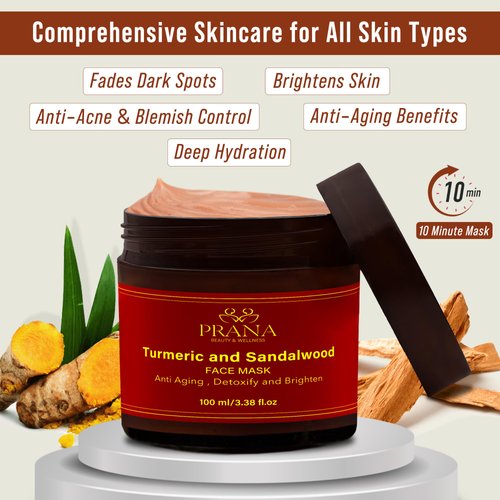 Prana Turmeric and Sandalwood Face Mask | Natural Skincare | Brightening & Hydrating | Anti-aging | Deep Pore Cleansing Facial Mask | For Acne & Dark Spots | 100% Vegan- 100ml/