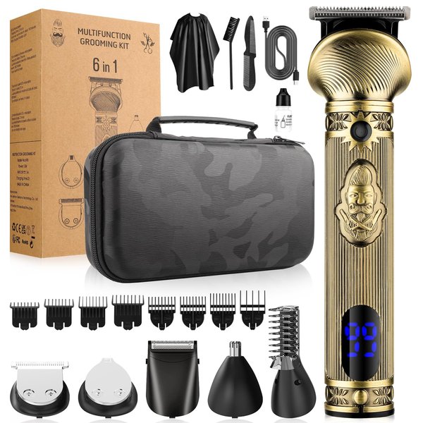 Qreeyx Beard Trimmer Kit for Men - Professional 6 in 1 Hair Clipper Trimmer, Cordless Multi Groomer, Mens Grooming Kit for Beard, Face, Body Nose Electric Razor with Travel Case as Gifts for Him