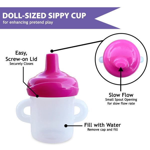 Doll Buddies 4 oz Sippy Cup (3 Pack) | Plastic Sippy Cups for Baby Alive Dolls Drinking Accessories
