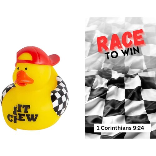 12 Bulk Count Race to Win Christian Vinyl Race Car Driver Rubber Ducks with Prayer Cards Mini Vinyl Duckies Decorations Award Prizes Birthday Ducking Jeeps Cruising Ducks Jeep Duck VBS