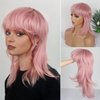 Liyouda Pink Mullet Wigs for Black Women Straight Wolf Cut Wig, Pink Mullet Wig Layered Mullet Wigs with Bangs Soft Synthetic Shag 80s 90s Mullet Wigs for Women Rocker Cosplay Wig