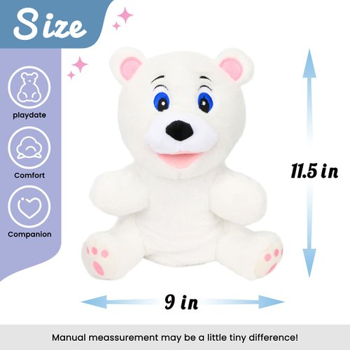 Hopearl Plush White Bear Hand Puppet with Open Movable Mouth for Imaginative Play, Role Play, Interactive Toy for Storytelling Teaching Puppet Theater, Gifts for Kids Boys Girls, 11.5''