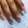 Ballerina French Tip Press on Nails Medium Length, Square Blue Butterfly Design Fake Nails Nude With Rhinestones False Nails Full Cover Glue on Nails Acrylic Artificial Nails stick on Nails 24Pcs