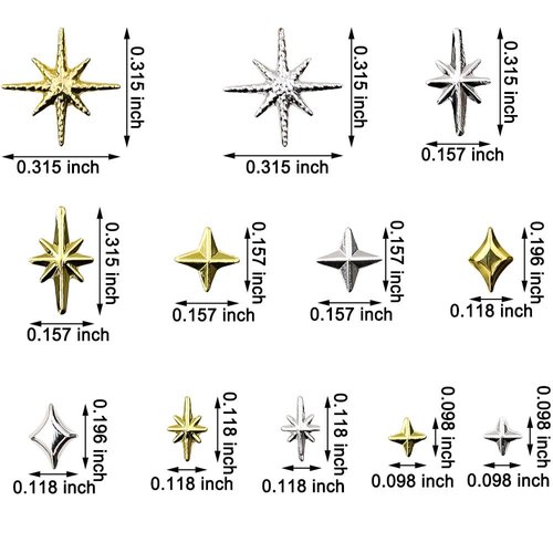 120pcs Gold Silver Star Nail Charms for Nails Design Metal Stars Nail Art Charms Mix Size Shape Nail Studs Star Nail Charm 3D Star Charms Nail Decor Nail Jewels for Nail Art Supplies Nail Accessories
