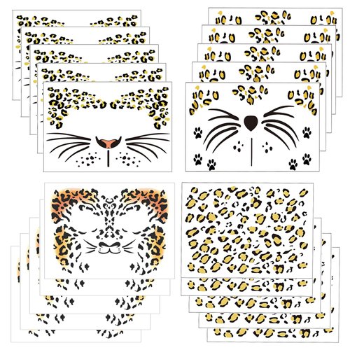 Leopard Print Face Temporary Tattoos Stickers 20 Sheets Gold Cheetah Cat Body Face Tattoo Makeup Accessories for Women Men Boys Girls Halloween Party Costume Decoration