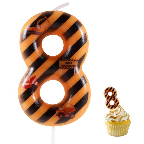 Construction 8th Birthday Candle, Yellow and Black Stripes Number 8 Cake Candle Birthday Cake Topper for Construction 8th Birthday Party Decorations