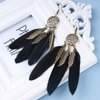 Sttiafay Boho Black Feather Dangle Earrings Long Feather Tassel Earrings Vintage Tribal Feather Earrings Gold Feather Drop Earrings Jewelry for Women