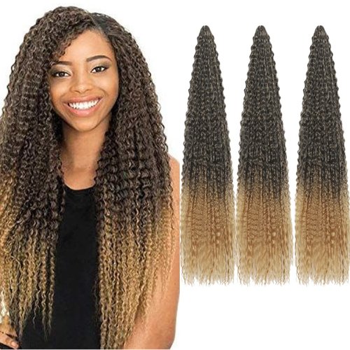 Brazilian Curly Braids Crochet Twist Hair 30inches 3Packs Afro Kinky Curly Braiding Hair Extensions Deep Curly Crochet Hair Synthetic Water Wave Braid Hair(30Inch,1BT27#)