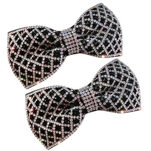 2 Pack Black or Silver Glitter Sequins Bow Hair Clip Hairpin for Girls Cheer,Dance Recital,Birthday Shirt,Themed Party Festivals (Black)
