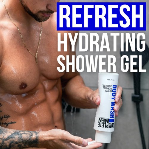 COMPLETE FOR MEN - Hydrating Shower Gel for Men: Sulfate-Free Mens Body Wash, Natural Shower Gel - Moisturizing Shower Gel for All Skin Types, Soap & Body Cleansers, Bath Gel for Dry Skin