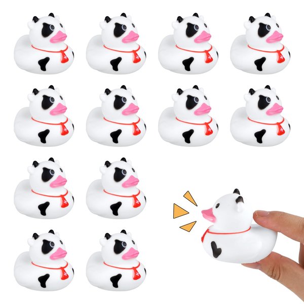 12pcs Cow Ducks, Mini Cow Rubber Ducks Novelty Funny Cow Print Duck Cowboy Duck Small Duckies Baby Bathtub Duck Toys for Baby Shower Party Favors Decoration Swimming Pool Supplies