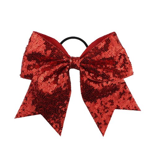 Girls Cheer Bow Ponytail Holder Big Hair Bow Tie with Glitter Sequins Bowknot JB80 (Green Red)