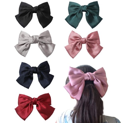 Big Hair Bow Clips Satin Silk Thick Hair Barrettes French Style Hair Accessories 6PCS for Girls W...