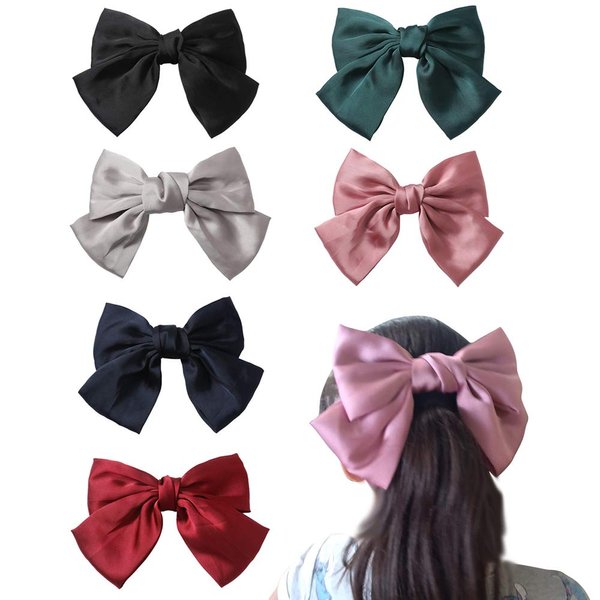 Big Hair Bow Clips Satin Silk Thick Hair Barrettes French Style Hair Accessories 6PCS for Girls Women Ladies by JIAHANG