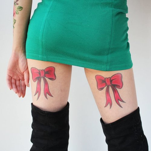 Red Bow Tie Tattoo (Set of 2) - Bow Tie Temporary Tattoo/Bow Tie Thigh Tattoo/Sexy Bow Tie Tattoo