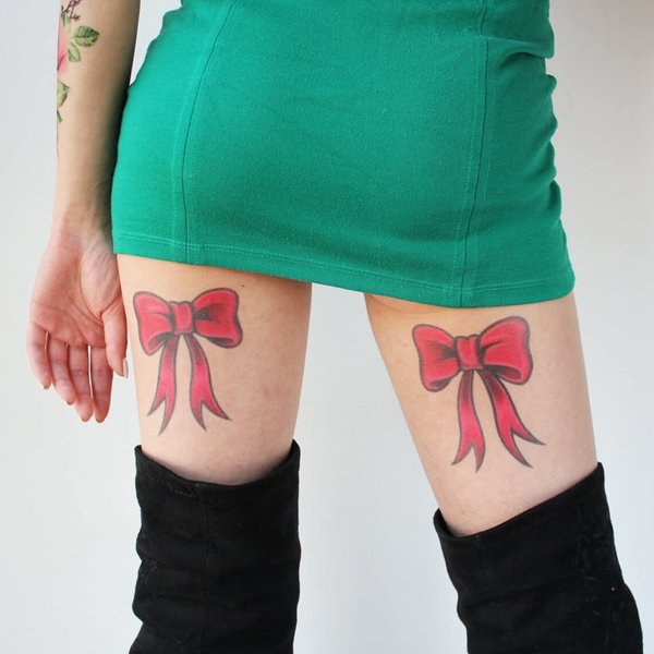Red Bow Tie Tattoo (Set of 2) - Bow Tie Temporary Tattoo/Bow Tie Thigh Tattoo/Sexy Bow Tie Tattoo