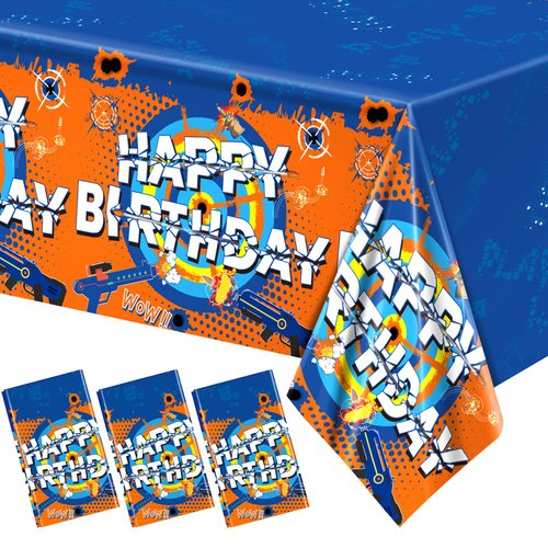 durony 3 Packs Dart War Tablecloth Table Cover Rectangle Plastic Table Cover Waterproof Party Tablecloths Dart War Party Supply for Birthday Gun Themed Part, 54 x 108 Inches