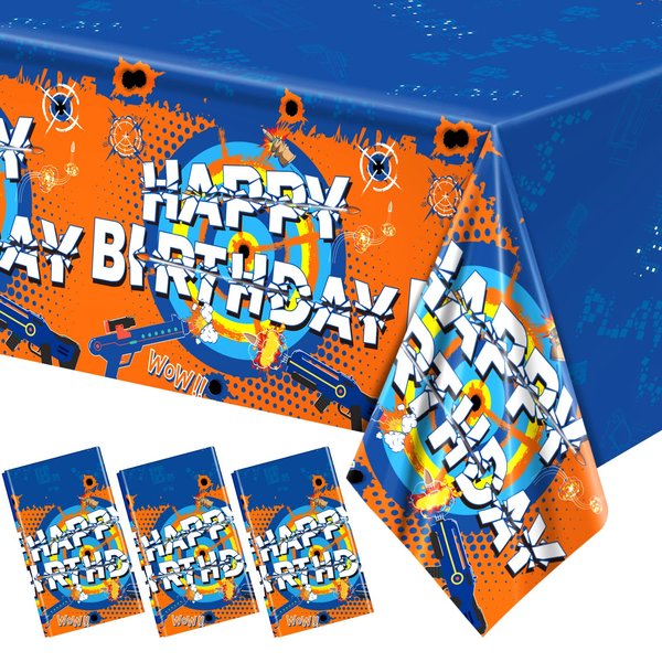 durony 3 Packs Dart War Tablecloth Table Cover Rectangle Plastic Table Cover Waterproof Party Tablecloths Dart War Party Supply for Birthday Gun Themed Part, 54 x 108 Inches