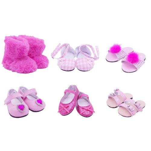Etistta 6 Pairs 18 inch Doll Shoes Hot Pink Set Boots Slippers Sandal Fits for American Dolls Shoes for 18 inch Dolls Accessories